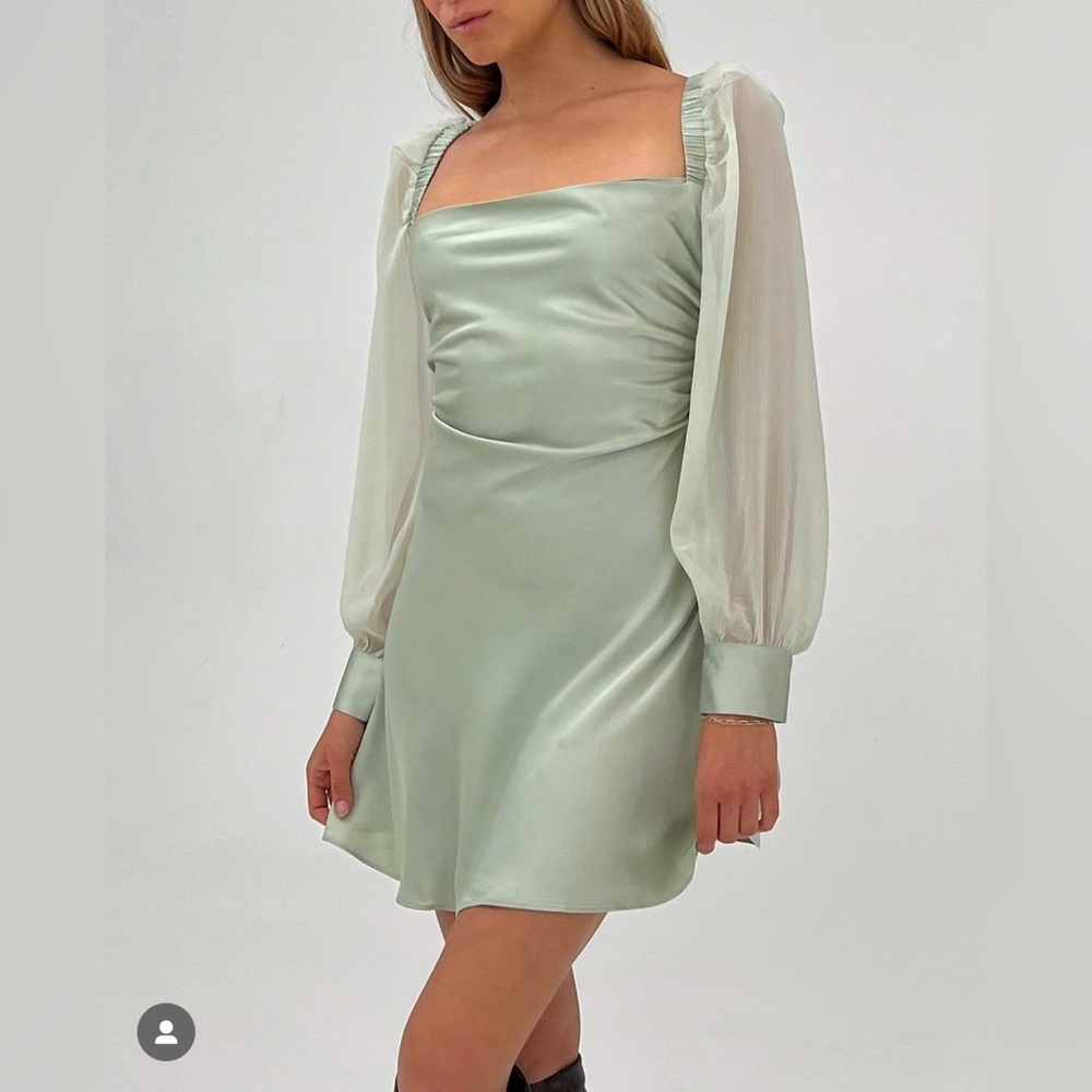 Weworewhat satin cowl neck dress in fog green